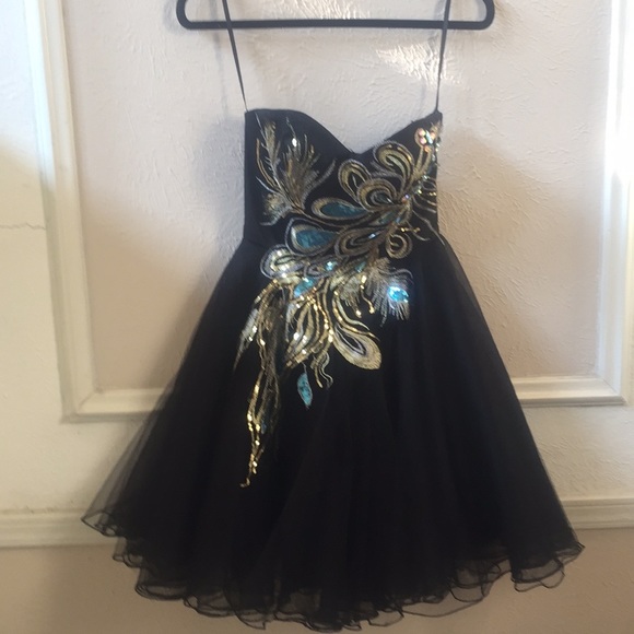 Beautiful Windsor Peacock Strapless Jeweled Dress - Picture 7 of 8